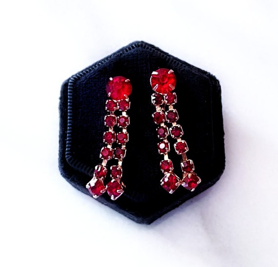 Beautiful Vintage Red Dangle Earrings, Red Earrin… - image 2