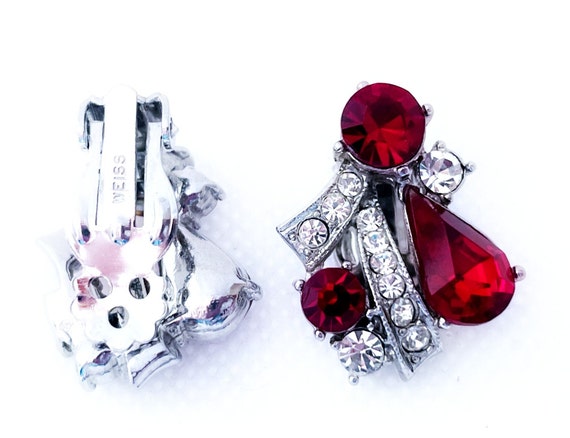 Vintage Weiss Ruby Red Rhinestone Earrings, Red E… - image 9
