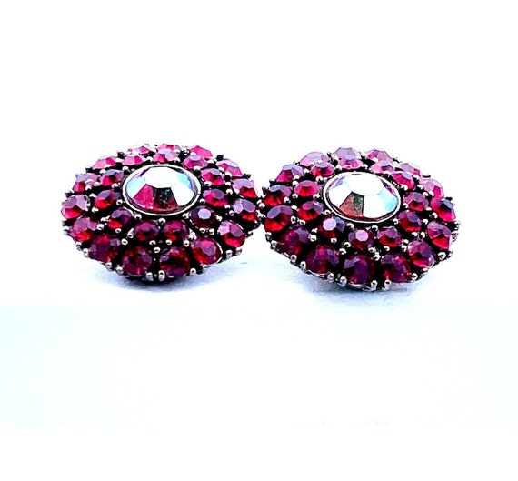 Vintage Weiss Ruby Red AB Rhinestone Clip-on Earr… - image 1