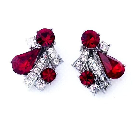 Vintage Weiss Ruby Red Rhinestone Earrings, Red E… - image 7