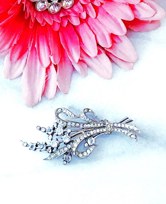 Vintage 1940's Crown Trifari Sterling Floral Spra… - image 2