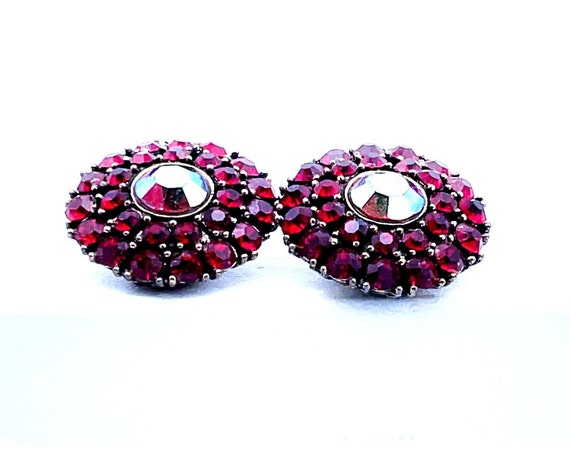Vintage Weiss Ruby Red AB Rhinestone Clip-on Earr… - image 8