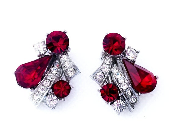 Vintage Weiss Ruby Red Rhinestone Earrings, Red E… - image 8