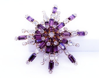 Vintage Purple Rhinestone Starburst Brooch Pin, Vintage Purple Brooch