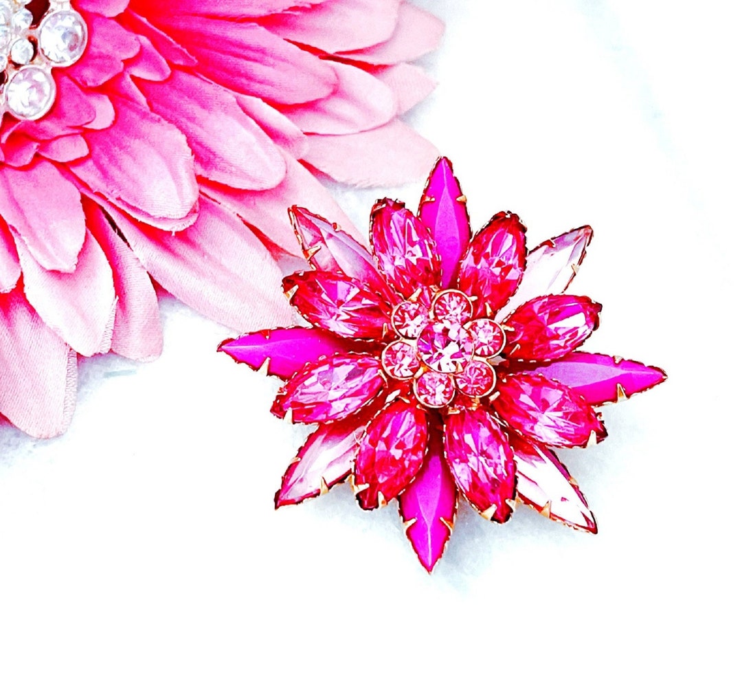 Vintage Pink Rhinestone Brooch Pin, Vintage Pink Brooch Etsy