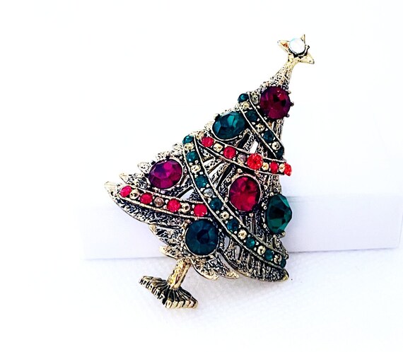 Vintage Hollycraft Christmas Tree Brooch Pin, Chr… - image 5