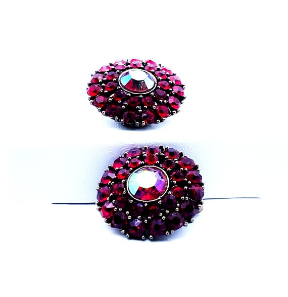 Vintage Weiss Ruby Red AB Rhinestone Clip-on Earr… - image 7