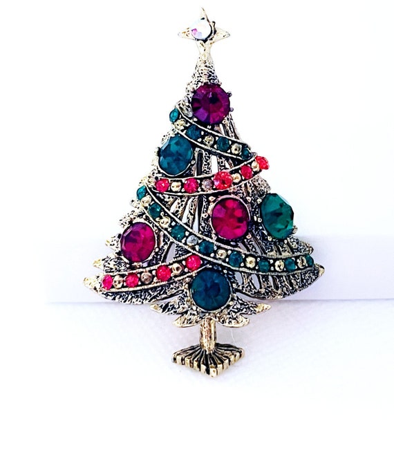 Vintage Hollycraft Christmas Tree Brooch Pin, Chr… - image 4