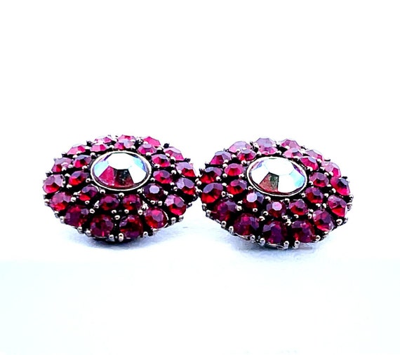 Vintage Weiss Ruby Red AB Rhinestone Clip-on Earr… - image 2