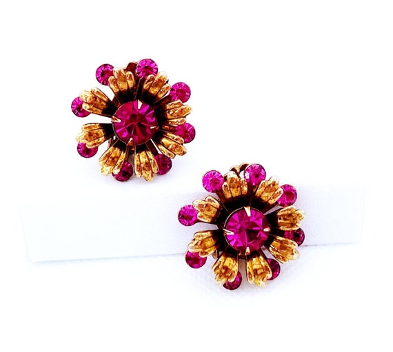 Vintage Fuchsia Pink Rhinestone Brooch, Vintage F… - image 4