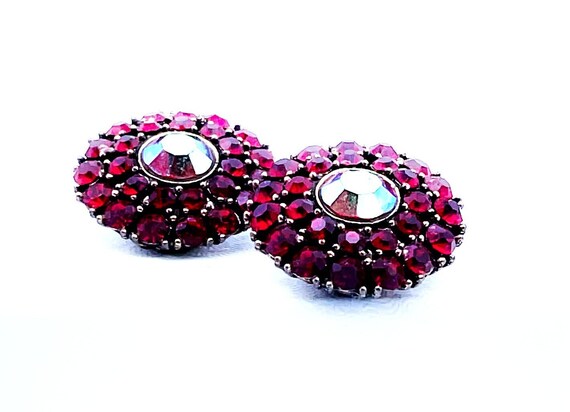 Vintage Weiss Ruby Red AB Rhinestone Clip-on Earr… - image 6