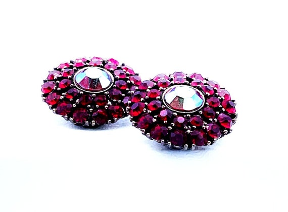 Vintage Weiss Ruby Red AB Rhinestone Clip-on Earr… - image 4