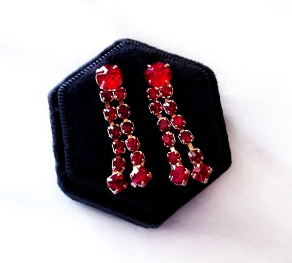 Beautiful Vintage Red Dangle Earrings, Red Earrin… - image 1