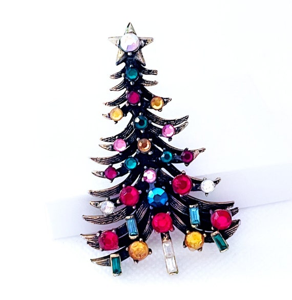 Vintage Hollycraft Christmas Tree Brooch Pin, Chr… - image 2