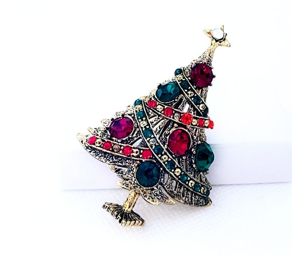 Vintage Hollycraft Christmas Tree Brooch Pin, Chr… - image 1