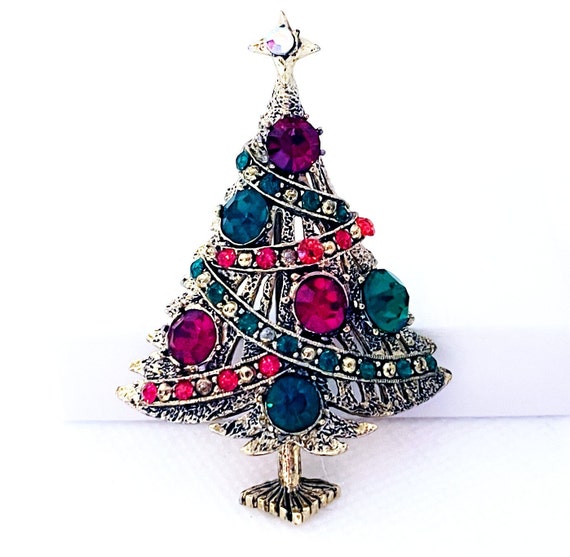 Vintage Hollycraft Christmas Tree Brooch Pin, Chr… - image 2