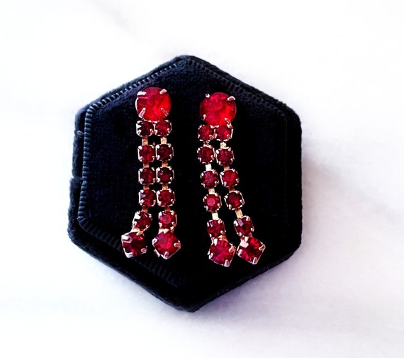 Beautiful Vintage Red Dangle Earrings, Red Earrin… - image 3