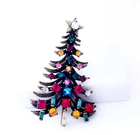 Vintage Hollycraft Christmas Tree Brooch Pin, Chr… - image 3