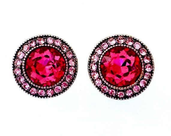 Heidi Daus Fuchsia Pink Earrings Pierced, Pink Pi… - image 3