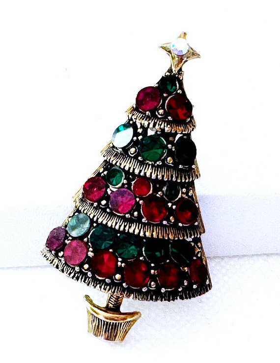 Vintage Hollycraft Christmas Tree Brooch Pin, Chr… - image 3