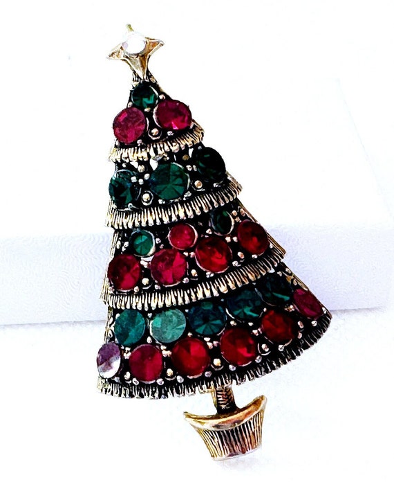 Vintage Hollycraft Christmas Tree Brooch Pin, Chr… - image 2