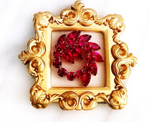 Vintage Weiss Ruby Red Brooch Pin - image 2