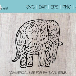 Elephant Sketch Digital File - Svg, Png, Dxf, Eps, Jpg, Cricut