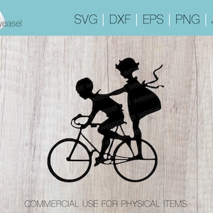 Children On Bicycle Digital File - Svg, Png, Dxf, Eps, Jpg, Cricut