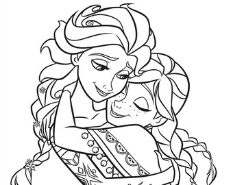 Elsa Anna Coloring Etsy