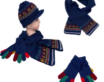 Childrens with Embroidery Hat Scarf and Gloves Set with LINING 1-6 YEARS