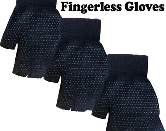 3Pairs Fingerless Gripper Gloves Unisex Adult Thermal Half Finger Magic One Size