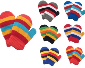 Children Toddler Unisex Warm Multi Colour MITTEN Gloves With LINING 2 LAYERS Age 0-3