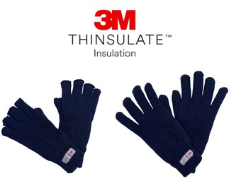 2022 New Womens Ladies Adult Half & Full Finger Winter Warm 3M THINSULATE GLOVES, Knitted, NAVY, Other colours available