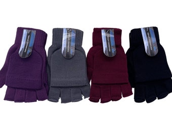 Fingerless Combo Mitten Gloves Thermal Acrylic 2 in 1 Winter Warm Unisex