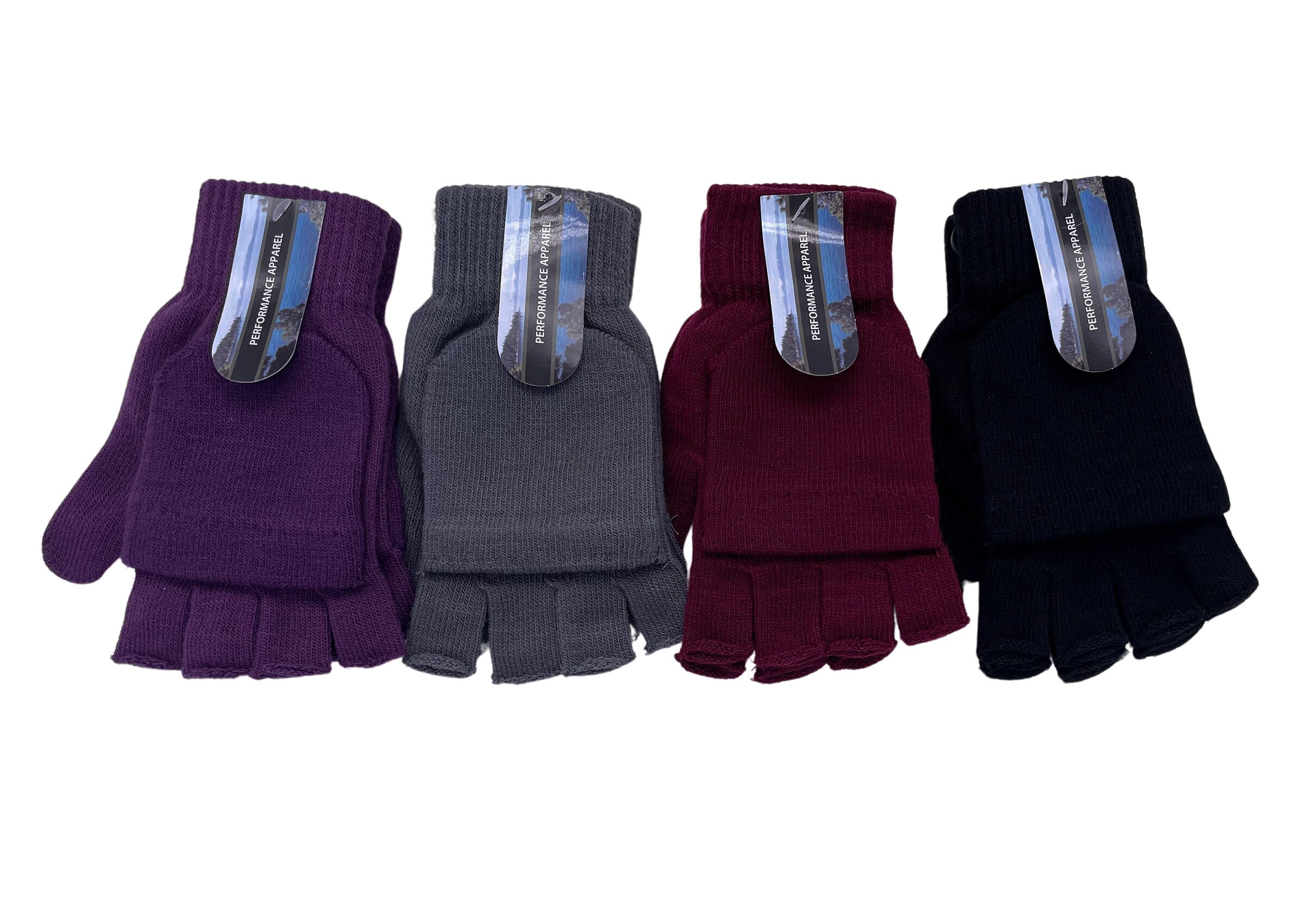 Fingerless Combo Mitten Gloves Thermal Acrylic 2 in 1 Winter Warm