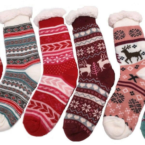 Ladies Fluffy Slipper Socks Fleece Cute Warm Soft Cosy knitted Anti-slip Winter Warmer