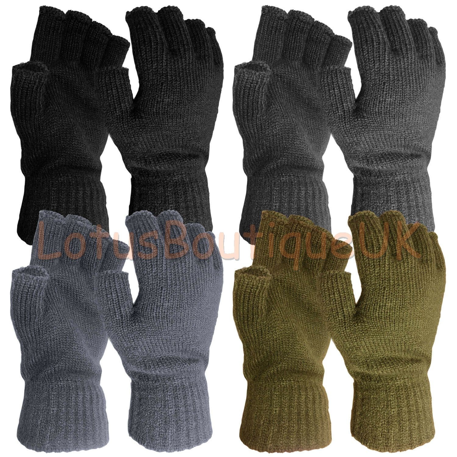 Thermal FINGERLESS GLOVES Unisex Mens Women Knitted Warm Winter Half Finger  UK 