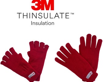 2022 New Womens 3M THINSULATE  Ladies Adult Half & Full Finger Winter Warm GLOVES, Knitted, RED, Other colours available