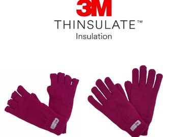 2022 New Womens 3M THINSULATE  Ladies Adult Half & Full Finger Winter Warm GLOVES, Knitted, FUCHSIA, Other colours available