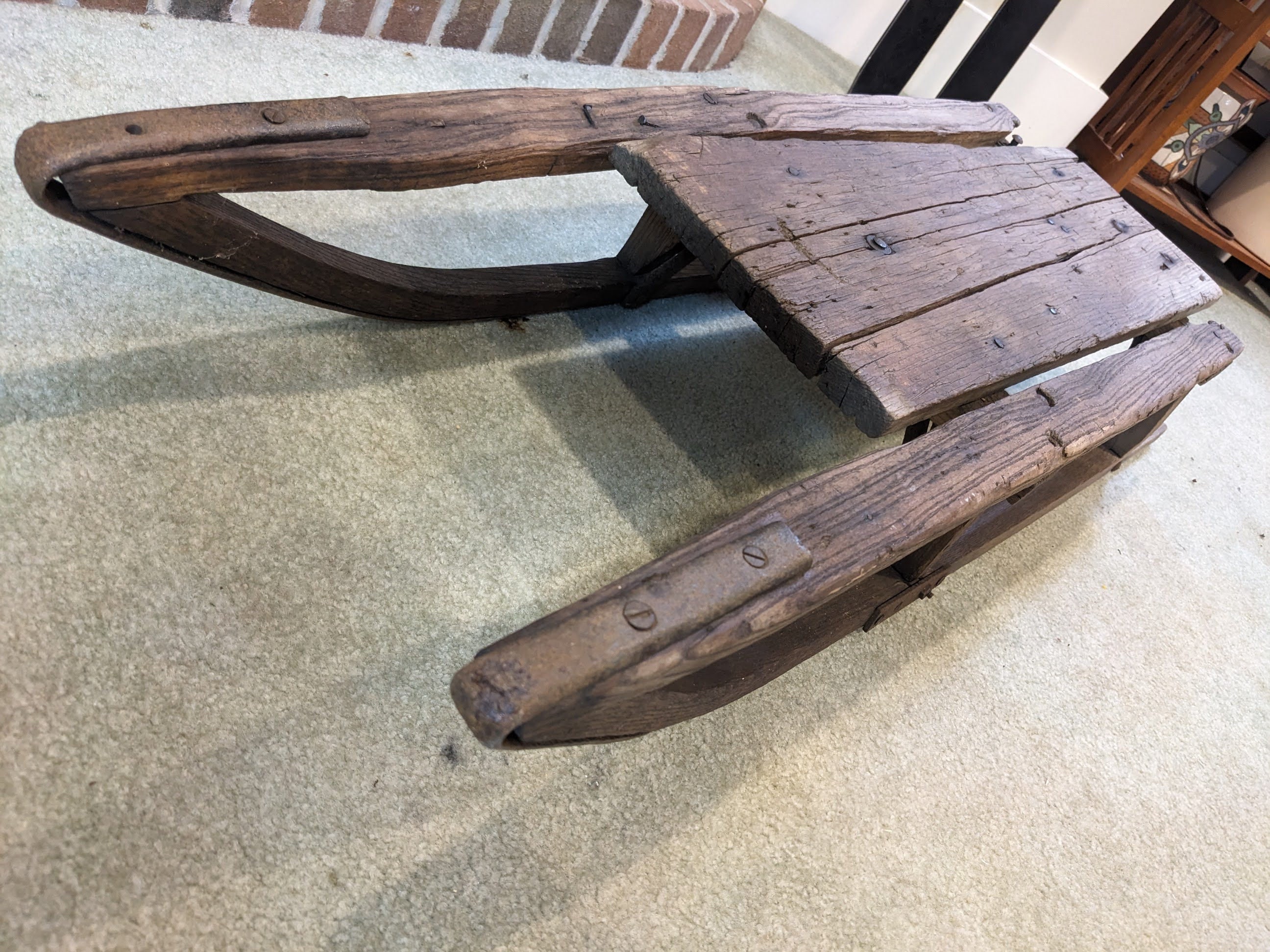 Primitive Wooden Sled Sledge Sleigh, Iron Runners - Antique