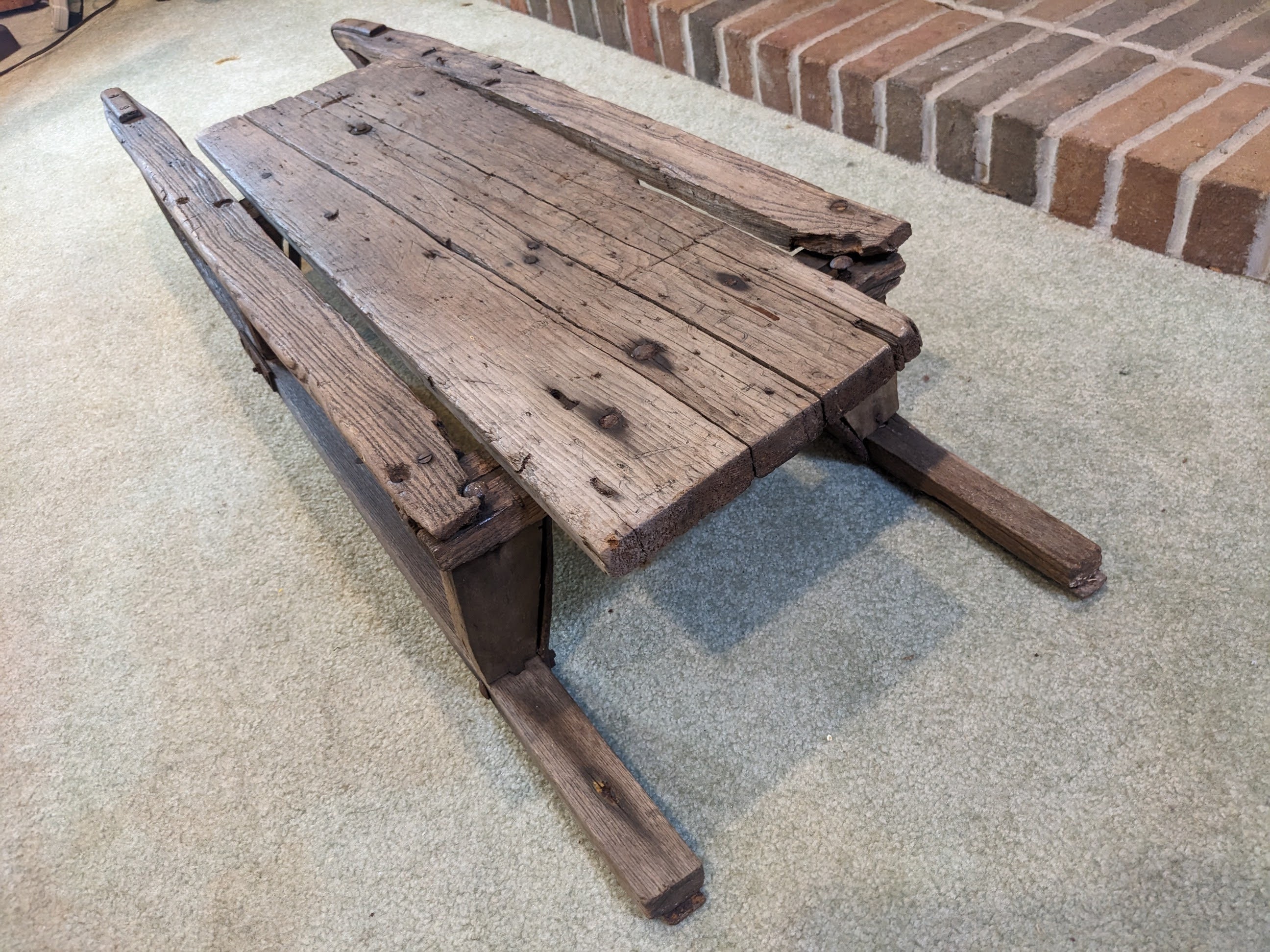 Primitive Wooden Sled Sledge Sleigh, Iron Runners - Antique ...