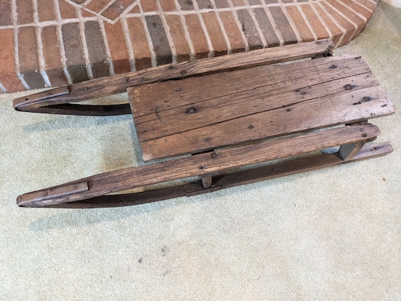 Primitive Wooden Sled Sledge Sleigh, Iron Runners - Antique