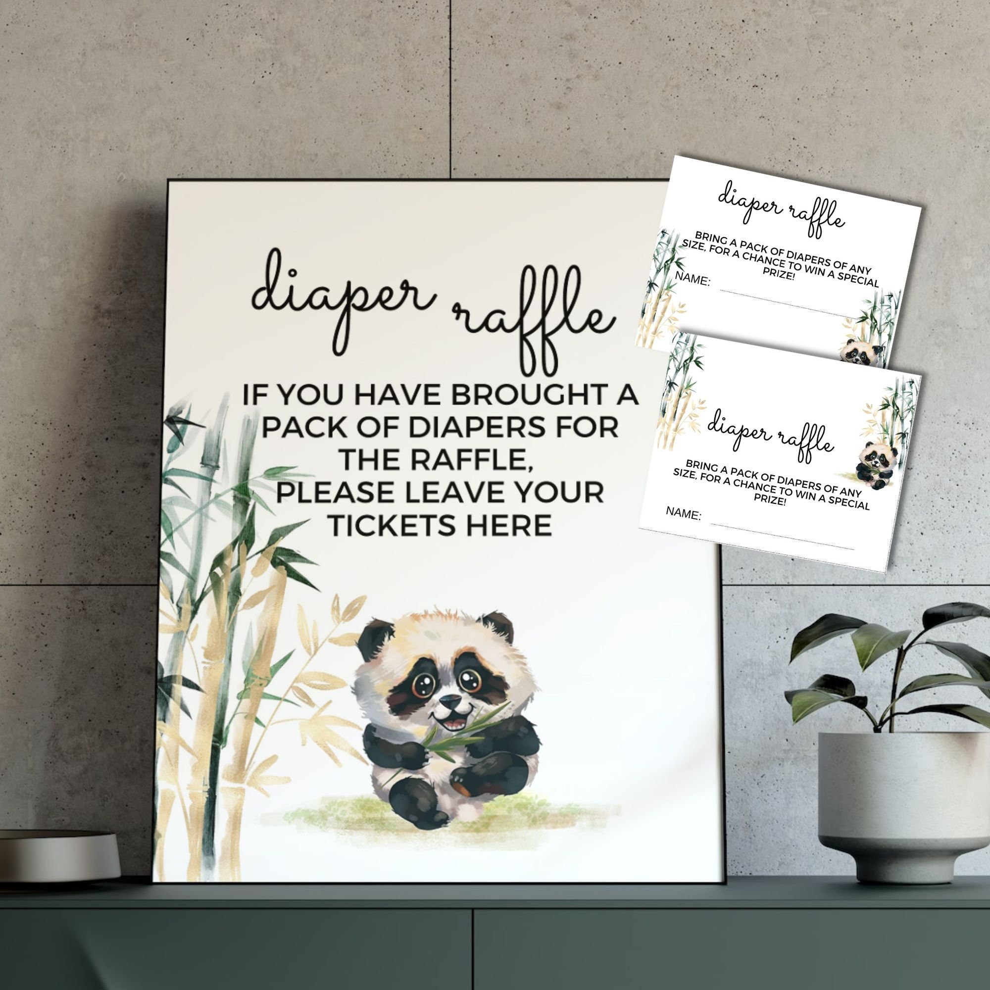 Panda Baby Shower Diaper Raffle Sign, Panda in Bamboo Baby Shower ...