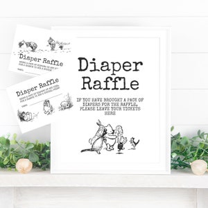 Winnie The Pooh Baby Shower Zeichen, Windel Verlosung Baby Shower Zeichen und Karten, WTP2022 Baby Shower Set, Pooh Windel Tombola