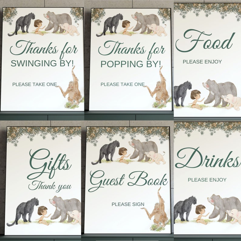 Jungle Book Baby Shower Bundle, Baby Shower Signs, Editable Invitation
