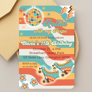 EDITABLE Roller Skate Birthday Invitation, Retro Birthday Party, Print At Home, Printable Invitation, Roller Disco