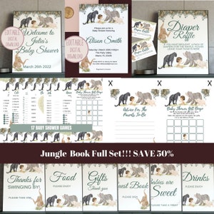 Jungle Book Baby Shower Bundle, Baby Shower Signs, Editable Invitation, Editable Welcome Sign, Baby Shower Games, Cupcake Toppers, JB2022