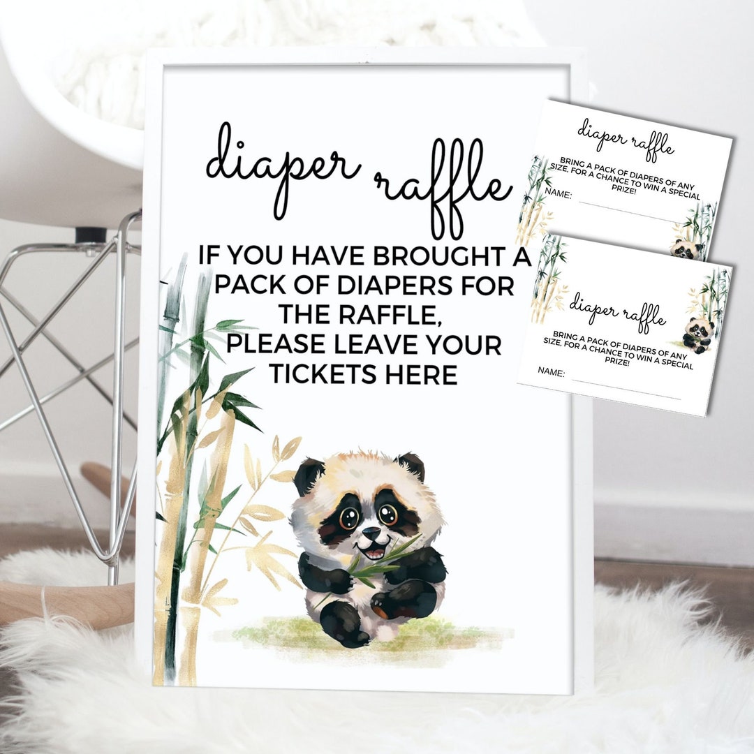 Panda Baby Shower Diaper Raffle Sign, Panda in Bamboo Baby Shower ...
