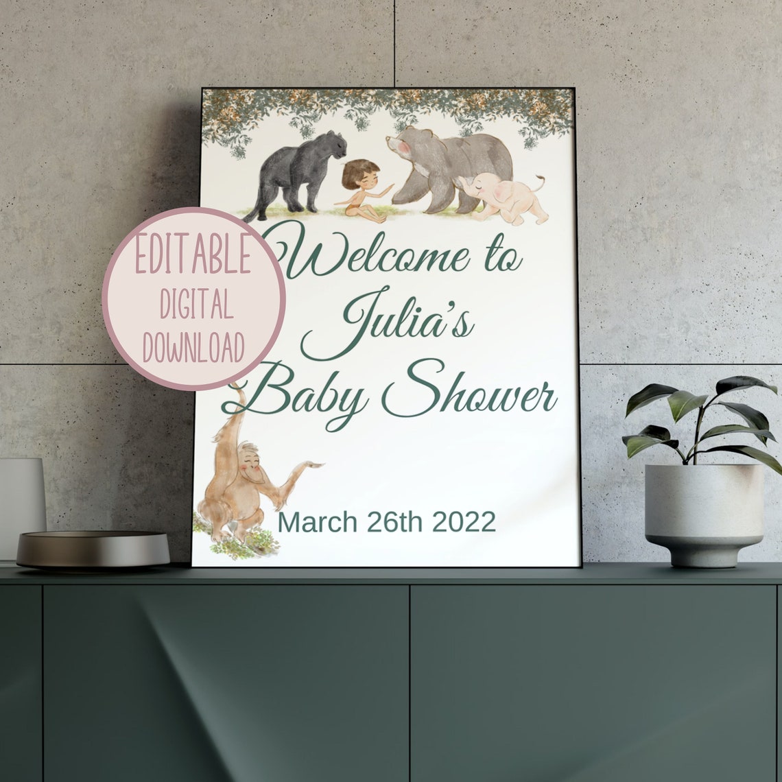 Jungle Book Baby Shower Bundle, Baby Shower Signs, Editable Invitation