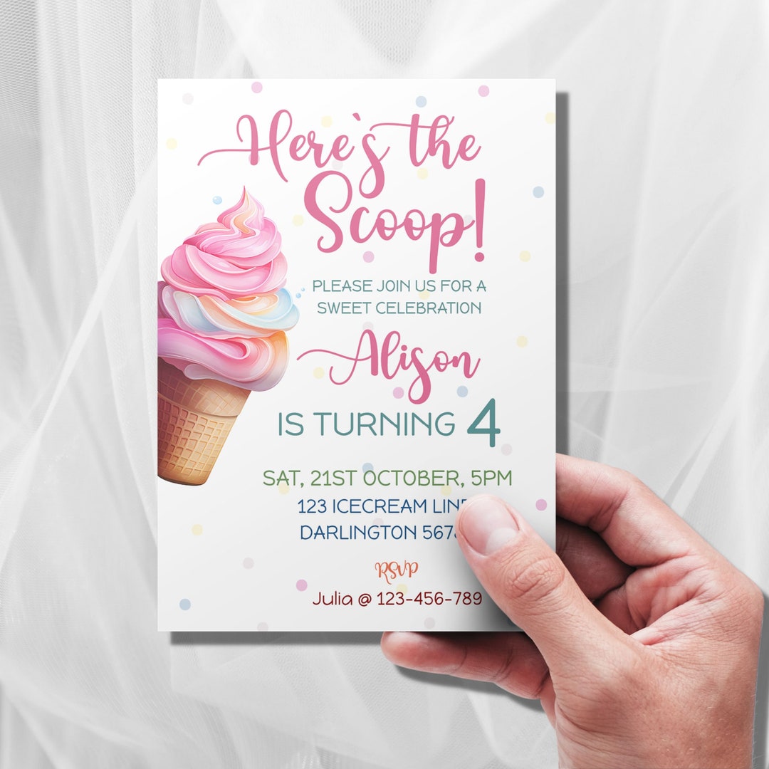 EDITABLE Pink Party Invitation, Ice-cream Birthday Party, Hot Pink ...